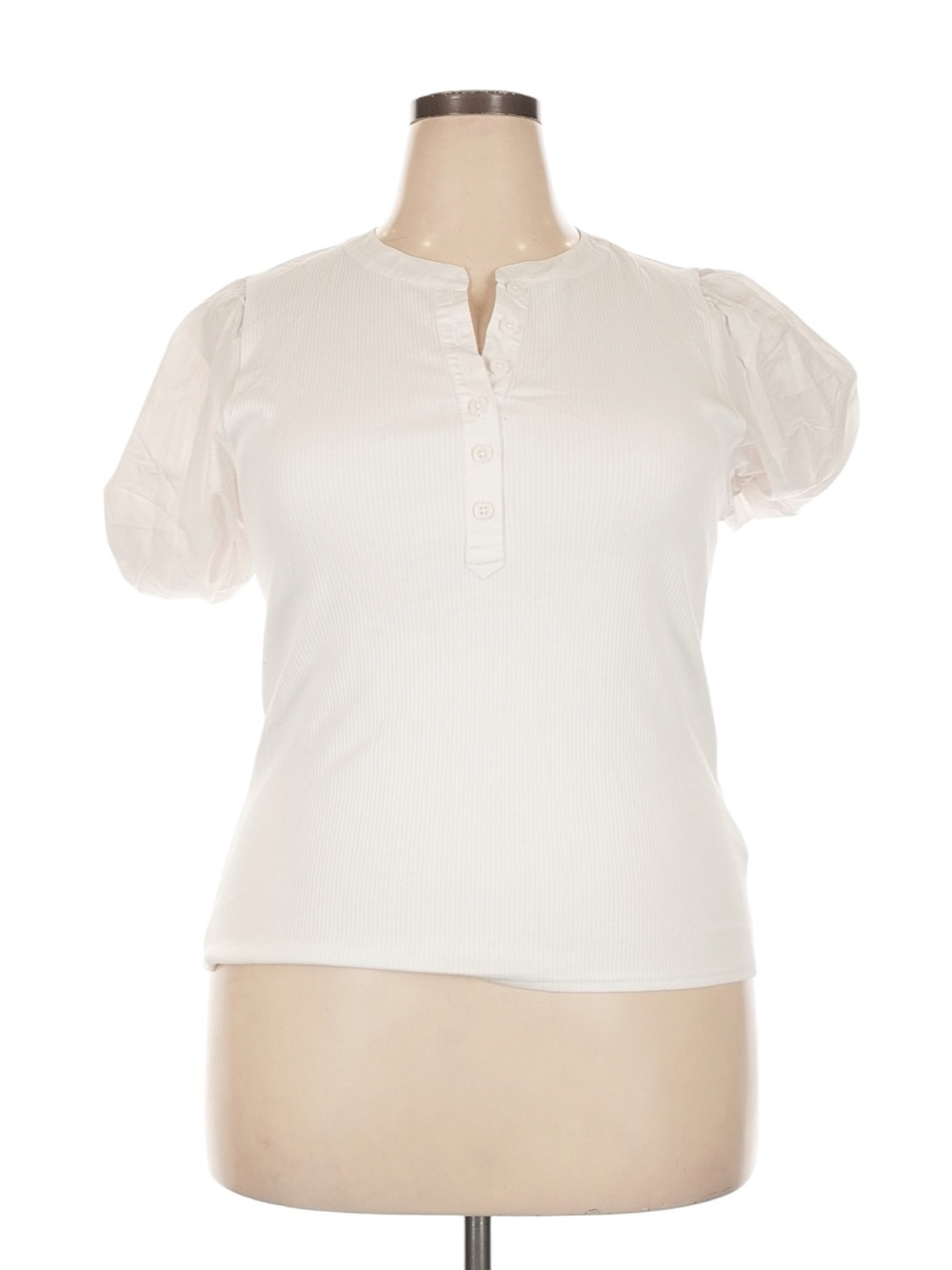 J. Crew Vintage Ribbed Puff Sleeve Henley Top Size XXL White Teacher Casual NWT